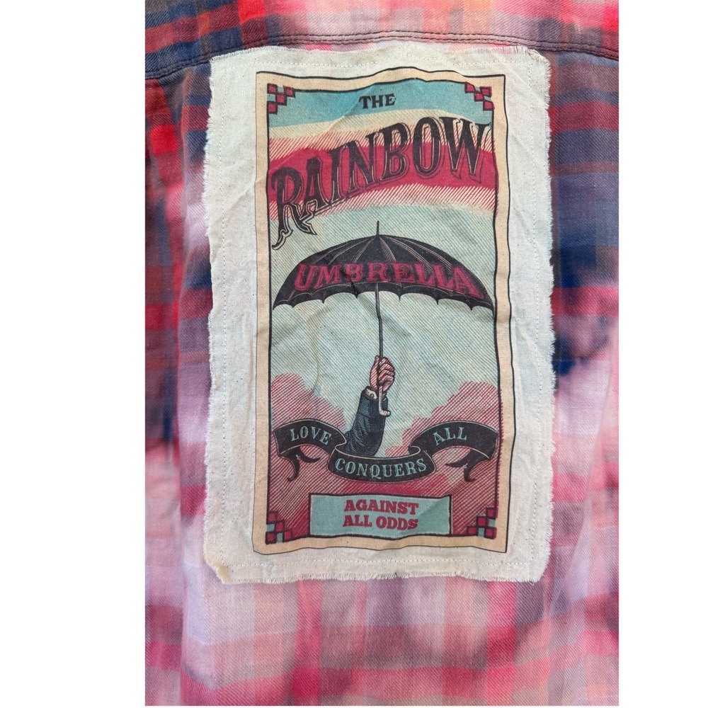 Rainbow‎ Umbrella Upcycled Flannel Shirt Folk Art Wearable Art Medium